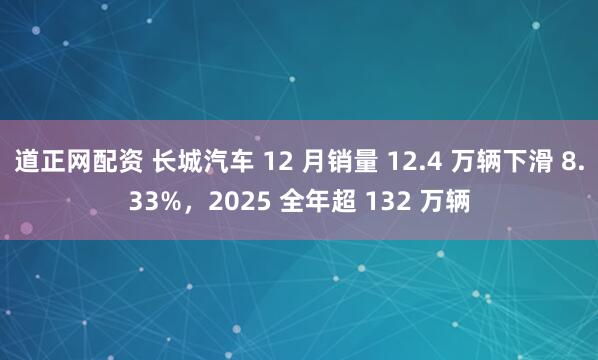 道正网配资 长城汽车 12 月销量 12.4 万辆下滑 8.33%，2025 全年超 132 万辆